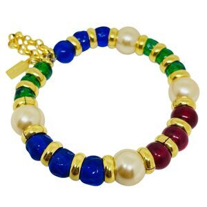 Vintage Style PARIS 1980s Collection Mogul Jewel Glass Gold Chain Bracelet by DL